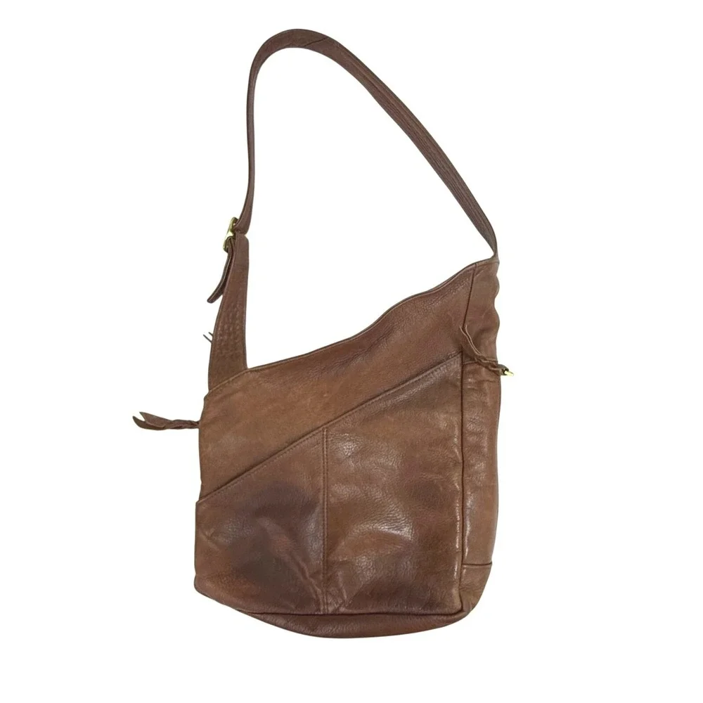 Sven Berkeley USA Leather Shoulder Bag Medium‎ Brown Asymmetrical Pockets Hobo